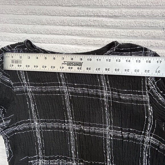 Habitat Black White Plaid Textured Asymmetric Tunic Top XL Linen Blend Artsy - Picture 6 of 9